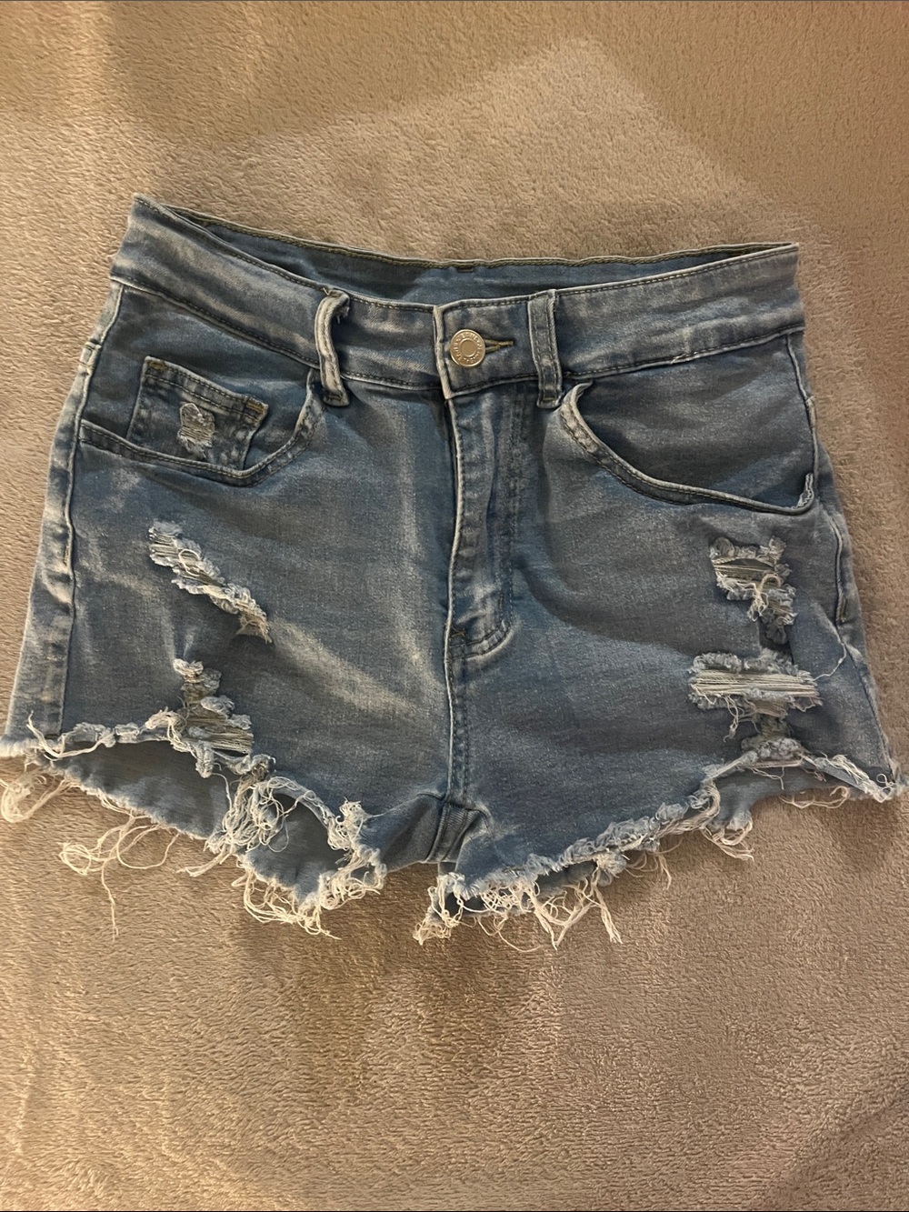 High-Rise Distressed Denim Shorts